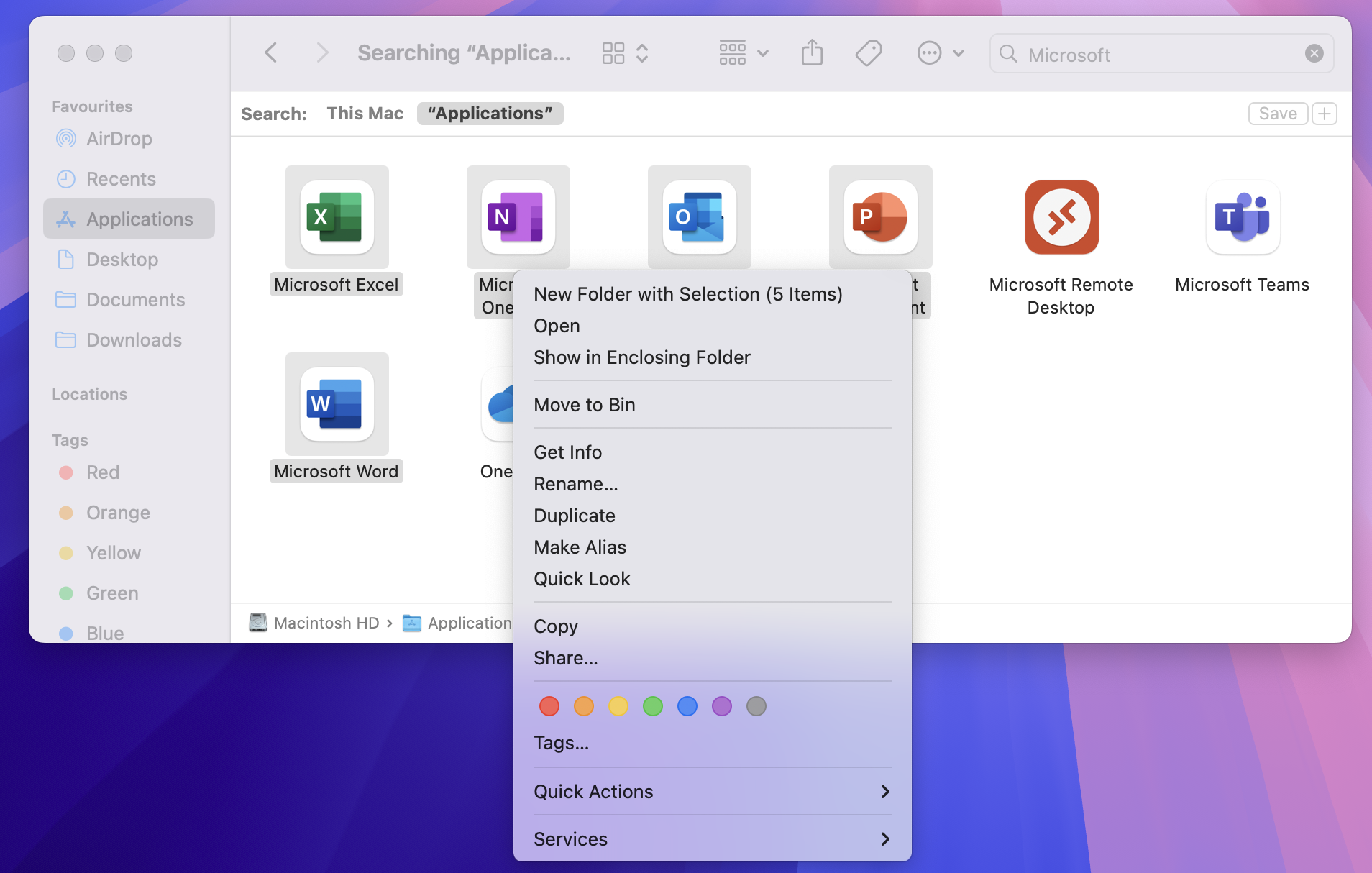 select office apps mac move to bin