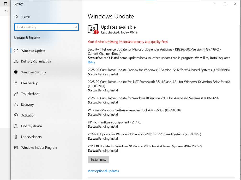 Windows 10 updates pending before upgrade