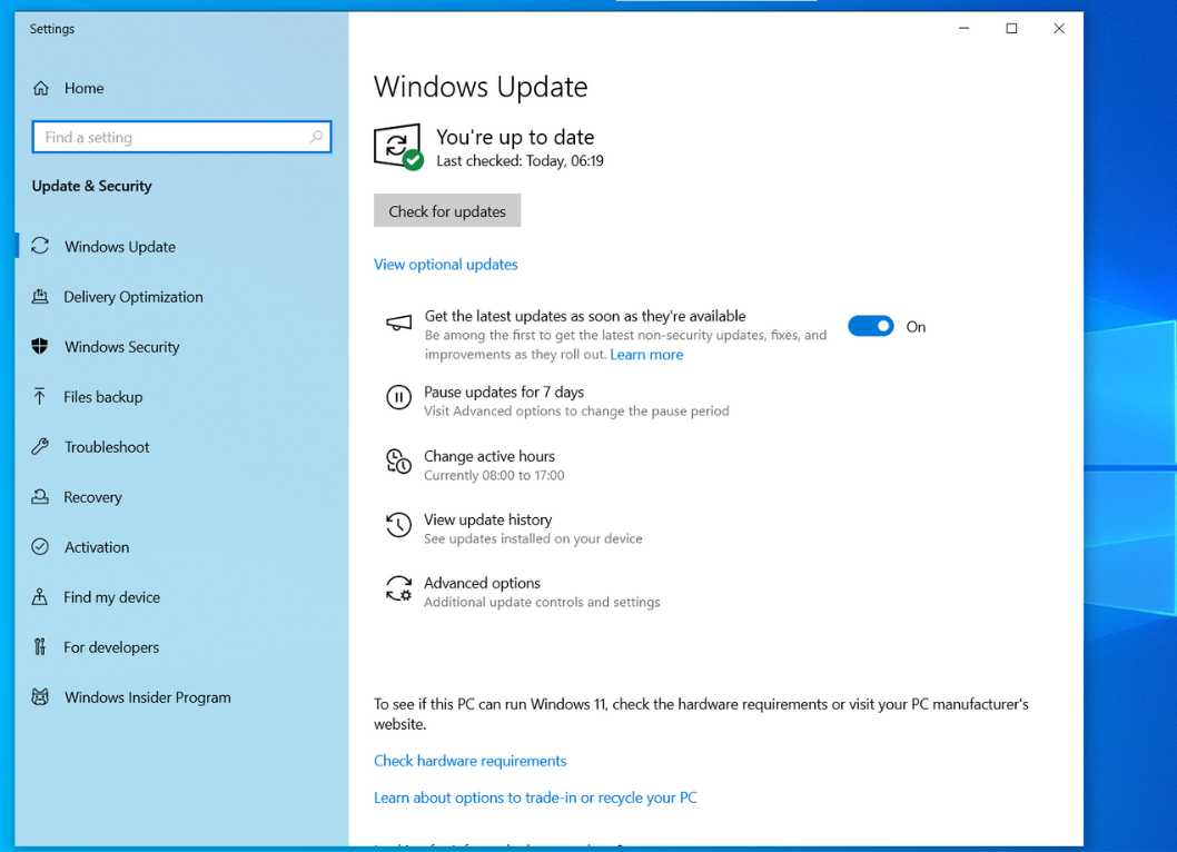 Windows 10 system fully updated
