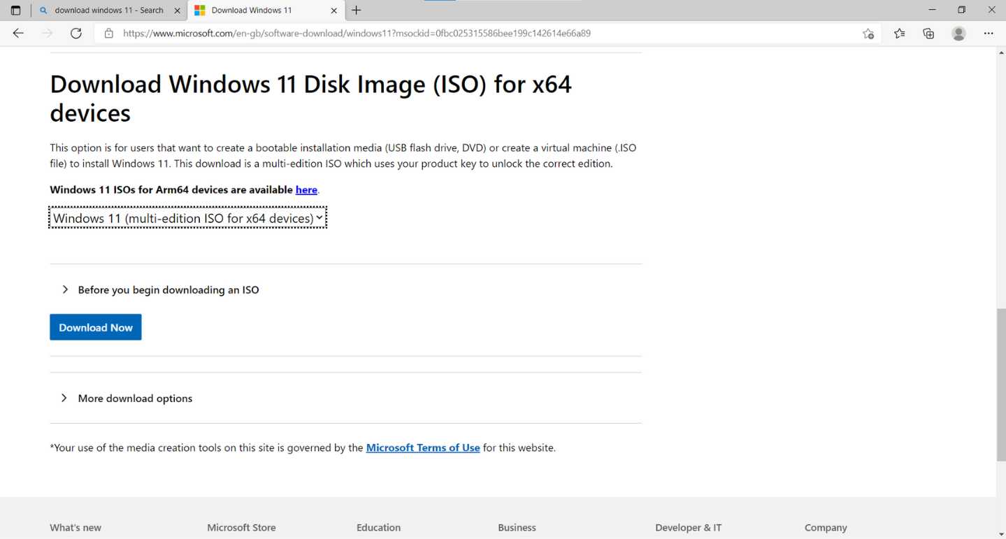 Official Windows 11 ISO download page