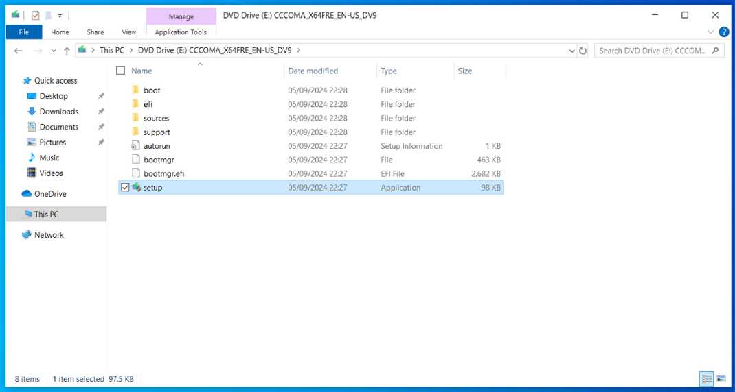 Windows 11 setup.exe inside the mounted ISO