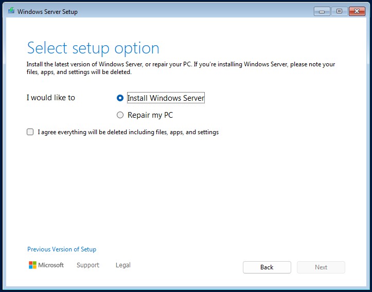 install windows server 2025 setup option install windows server 2025 setup option