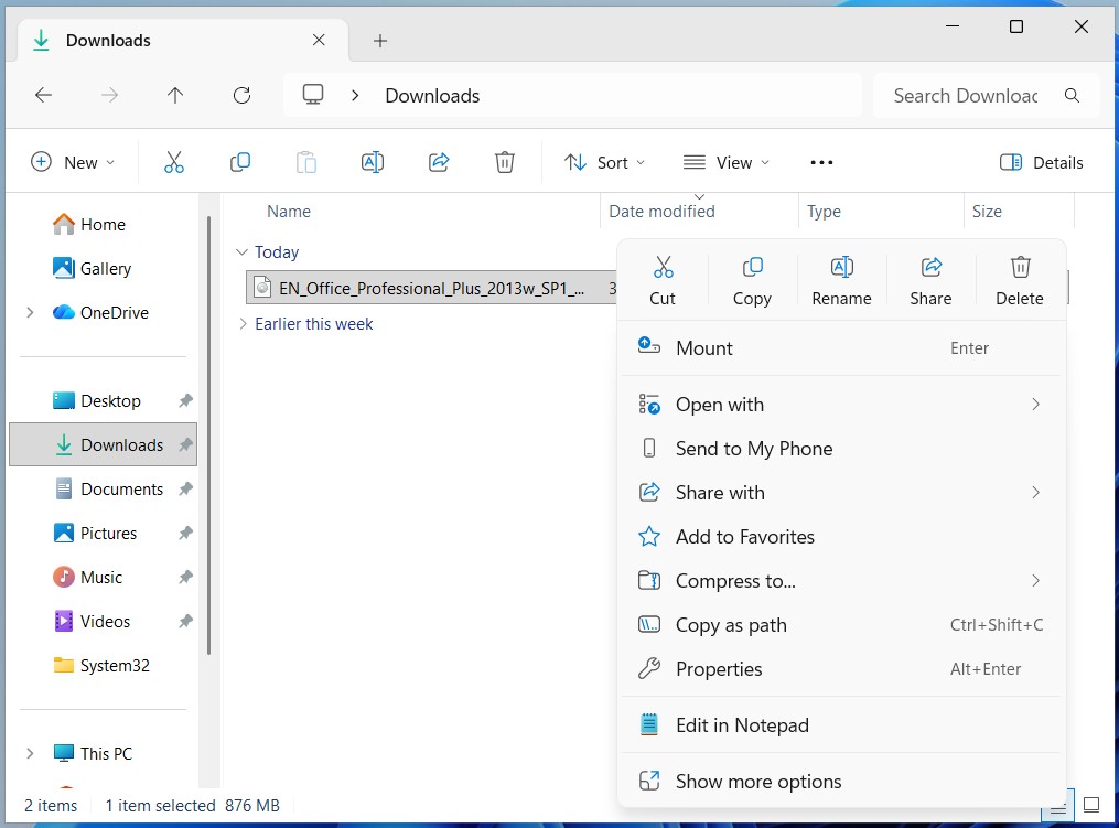 Mount Office 2013 ISO file in Windows Explorer