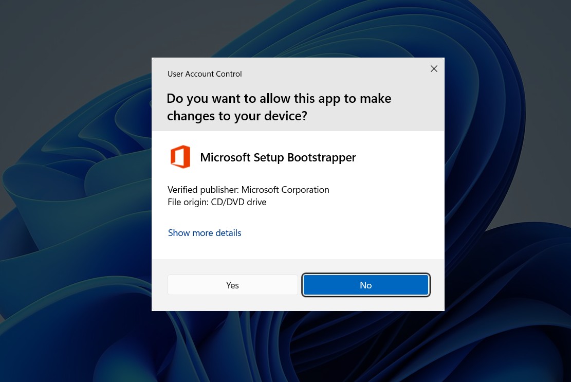 User Account Control prompt Office installer