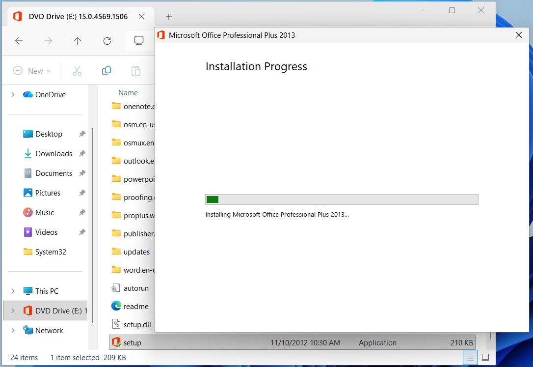 Office 2013 installation progress bar