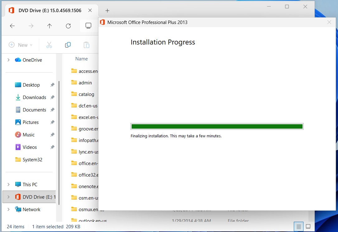 Office 2013 installation finishing screen