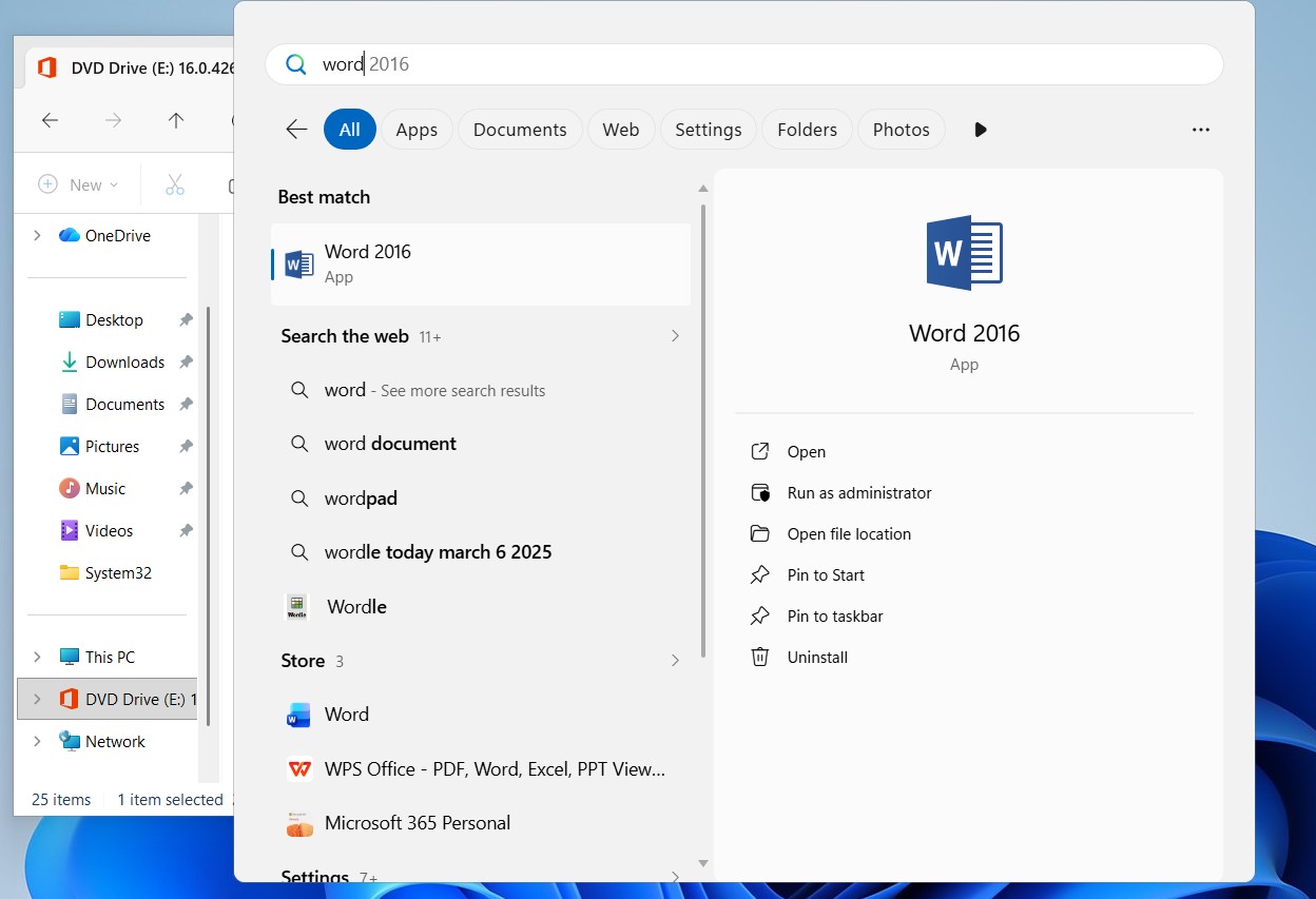 Open Microsoft Word 2016 from start menu