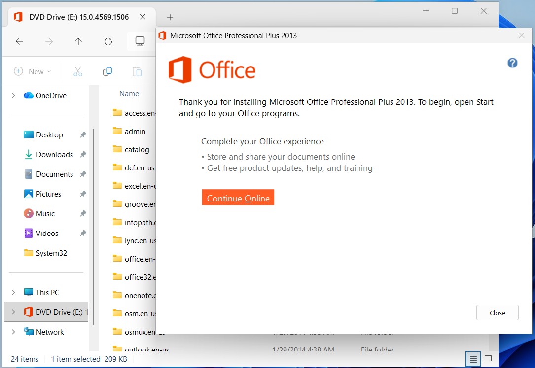 Office 2013 installation completed screen