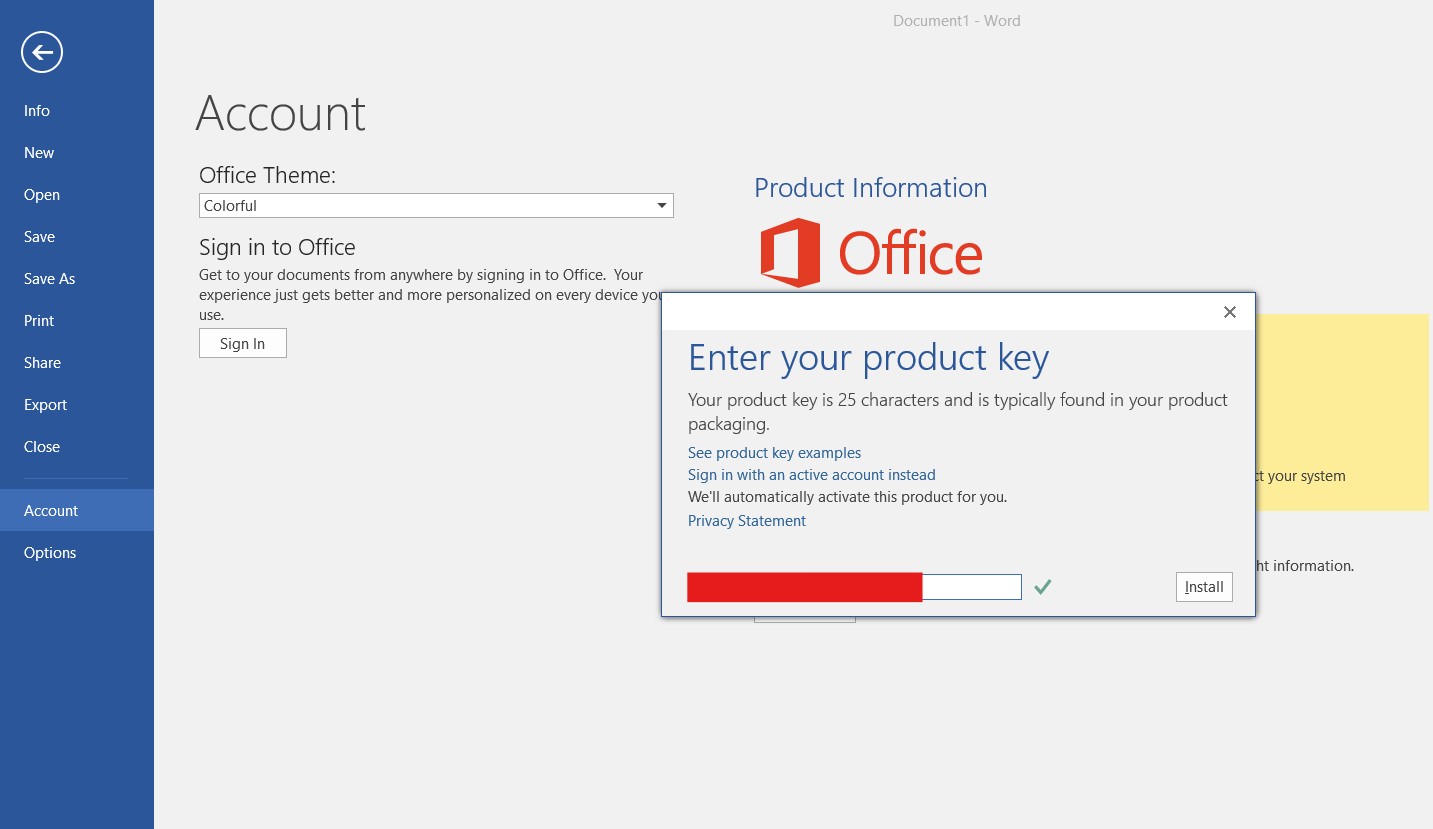 Validate Office product key